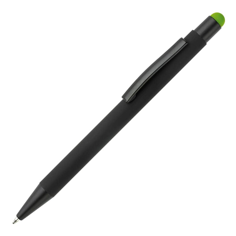 Penna a stilo gommata New York Nero / verde calce - personalizzabile con logo