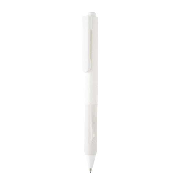 Penna a tinta unita X9 con impugnatura in silicone bianco - personalizzabile con logo