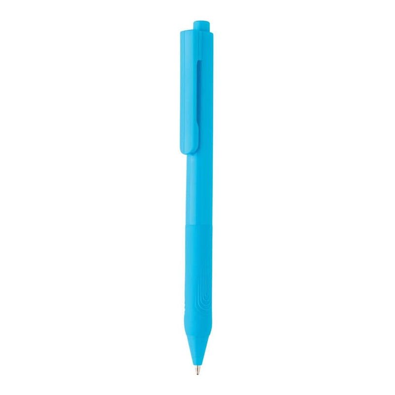 Penna a tinta unita X9 con impugnatura in silicone blu - personalizzabile con logo