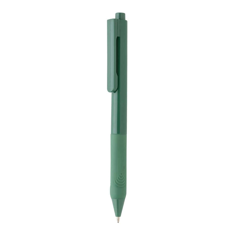 Penna a tinta unita X9 con impugnatura in silicone verde - personalizzabile con logo