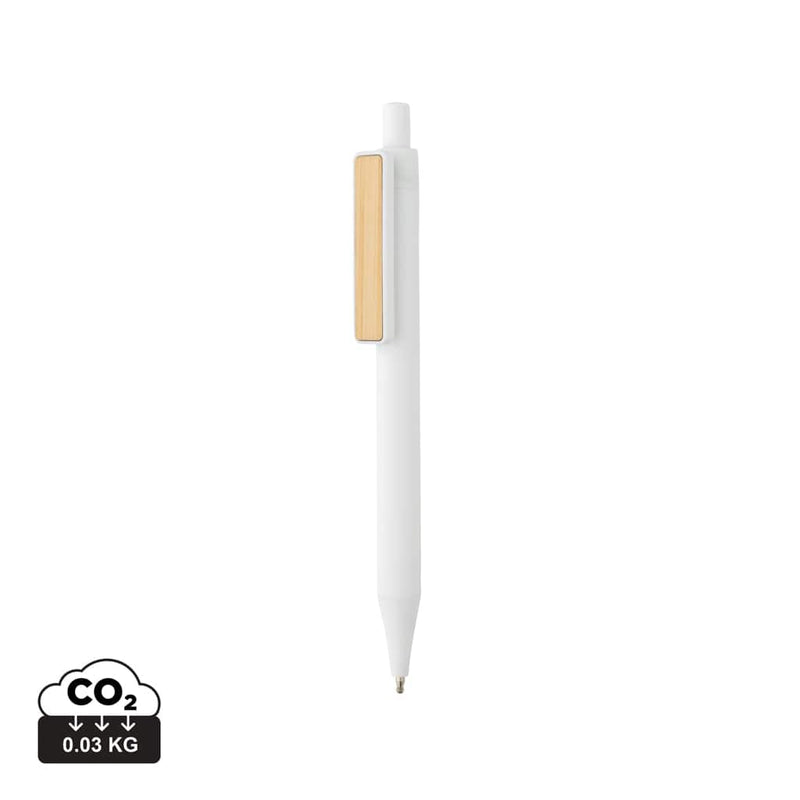 Penna con clip in bambù GRS RABS bianco - personalizzabile con logo