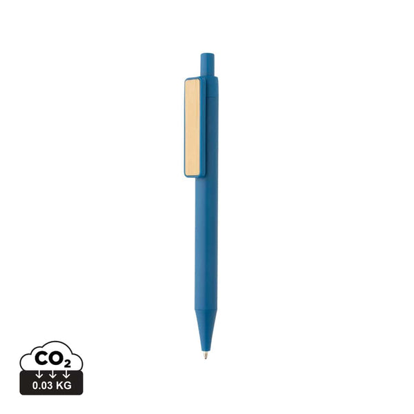 Penna con clip in bambù GRS RABS blu - personalizzabile con logo