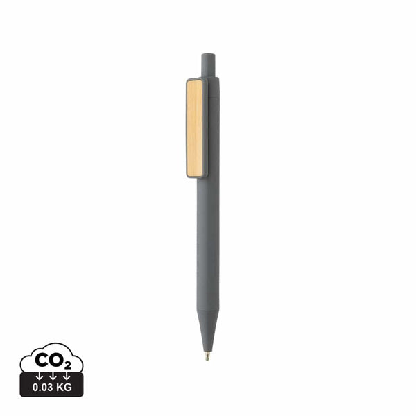 Penna con clip in bambù GRS RABS grigio - personalizzabile con logo