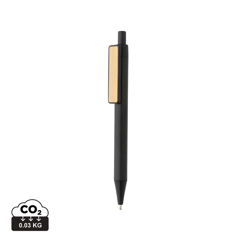 Penna con clip in bambù GRS RABS nero - personalizzabile con logo