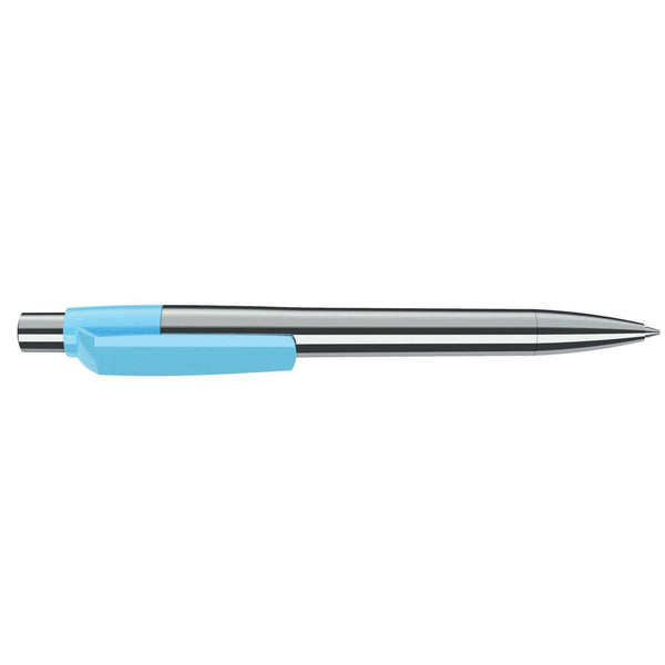 Penna deluxe in metallo cromato Cromato / Azzurro - personalizzabile con logo