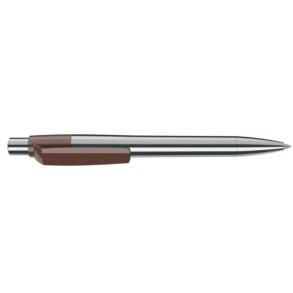 Penna deluxe in metallo cromato Cromato / Marrone - personalizzabile con logo