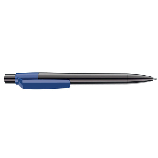 Penna deluxe in metallo cromato Titanio / Blu - personalizzabile con logo