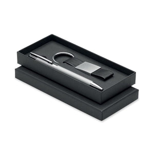 Penna e portachiavi in PU Color argento - personalizzabile con logo