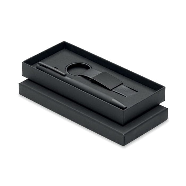 Penna e portachiavi in PU Nero - personalizzabile con logo