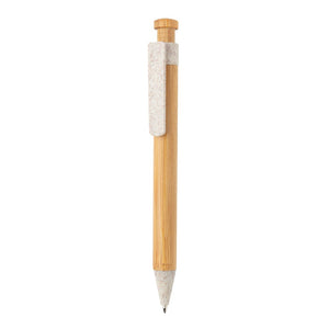 Penna in bambù con clip in fibra di grano bianco - personalizzabile con logo