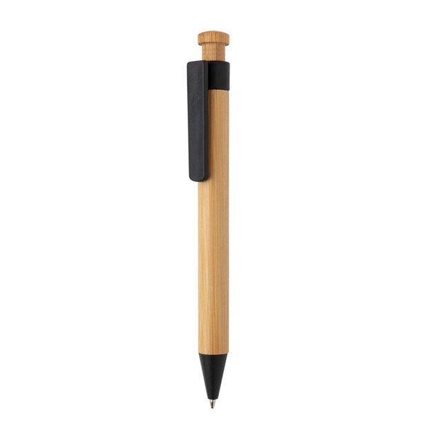 Penna in bambù con clip in fibra di grano nero - personalizzabile con logo