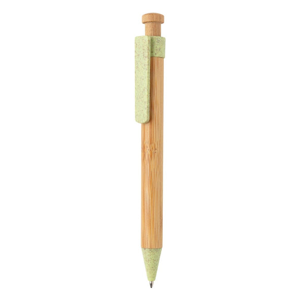 Penna in bambù con clip in fibra di grano verde - personalizzabile con logo