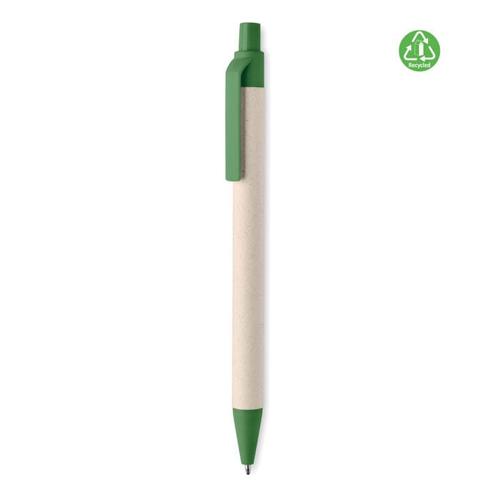Penna in carta Recycled Milk verde - personalizzabile con logo