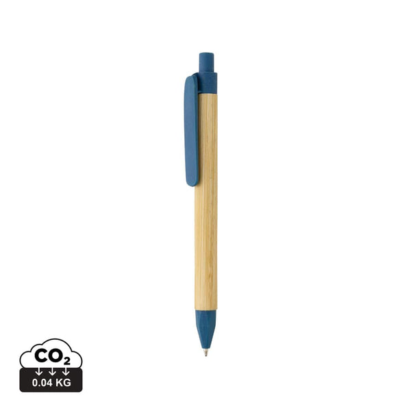 Penna in carta riciclata effetto bamboo blu - personalizzabile con logo