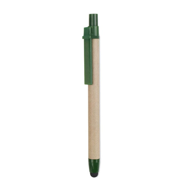 Penna in carta riciclata punta touch verde - personalizzabile con logo