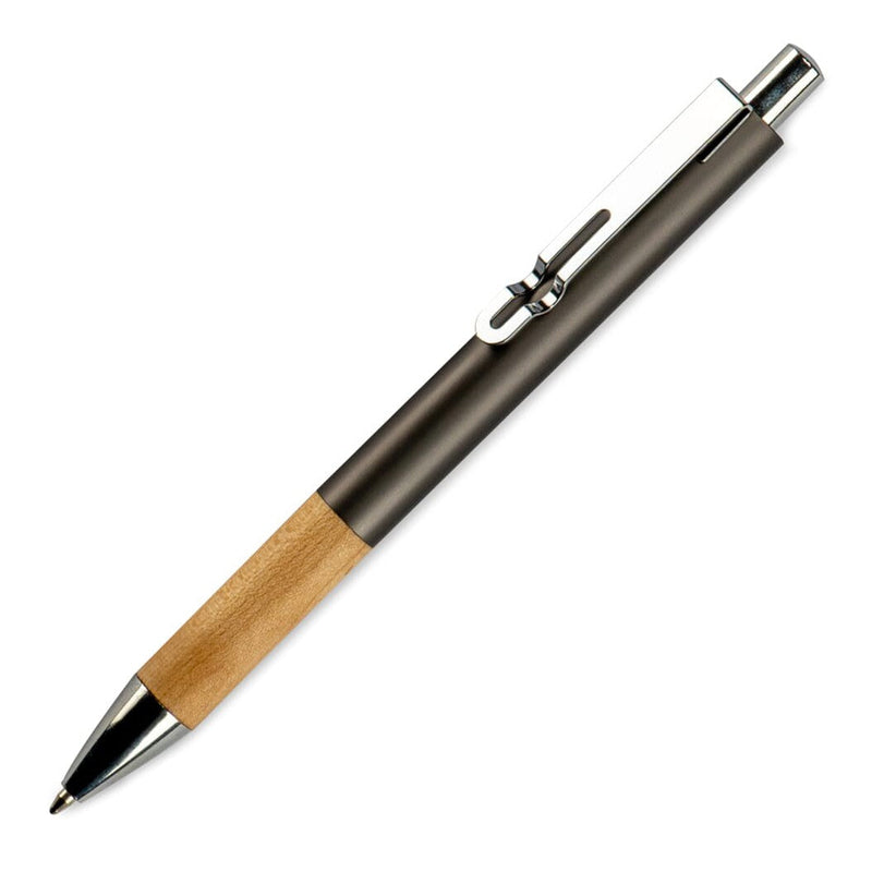 Penna in metallo con impugnatura in legno color argento - personalizzabile con logo