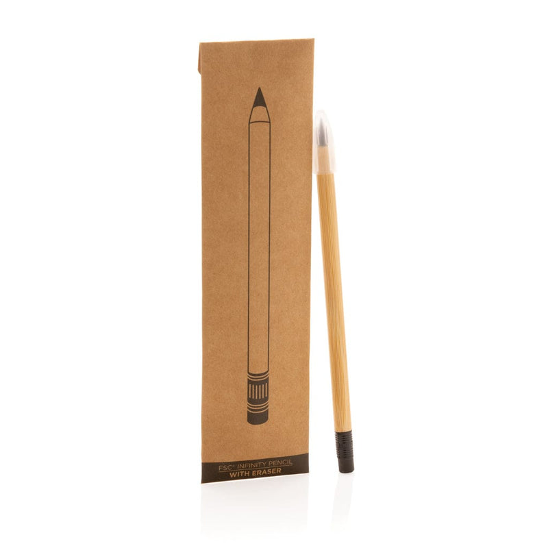 Penna infinity in bambù con gomma marrone - personalizzabile con logo