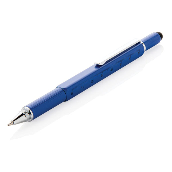 Penna multiattrezzo 5 in 1 in alluminio blu - personalizzabile con logo