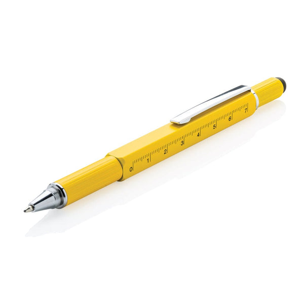 Penna multiattrezzo 5 in 1 in alluminio giallo - personalizzabile con logo