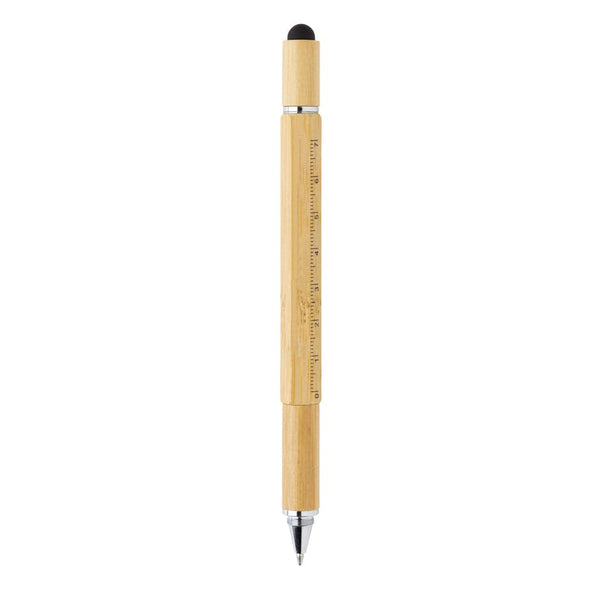 Penna multifunzione 5 in 1 in bambù marrone - personalizzabile con logo