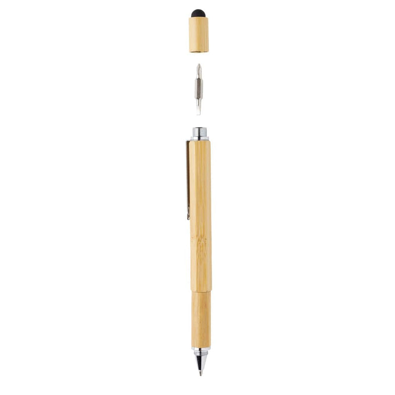 Penna multifunzione 5 in 1 in bambù marrone - personalizzabile con logo