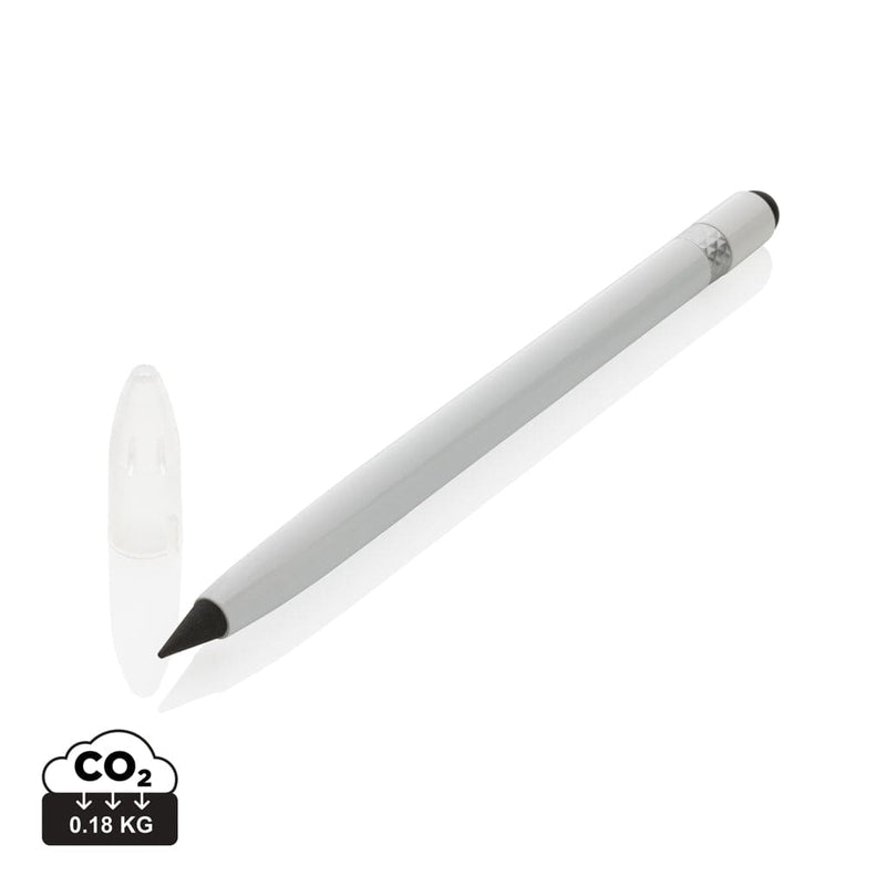 Penna senza inchiostro in alluminio con gomma bianco - personalizzabile con logo