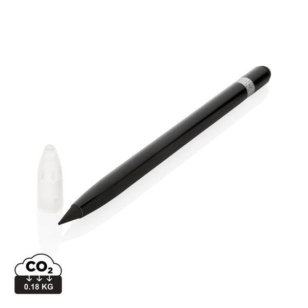 Penna senza inchiostro in alluminio con gomma nero - personalizzabile con logo