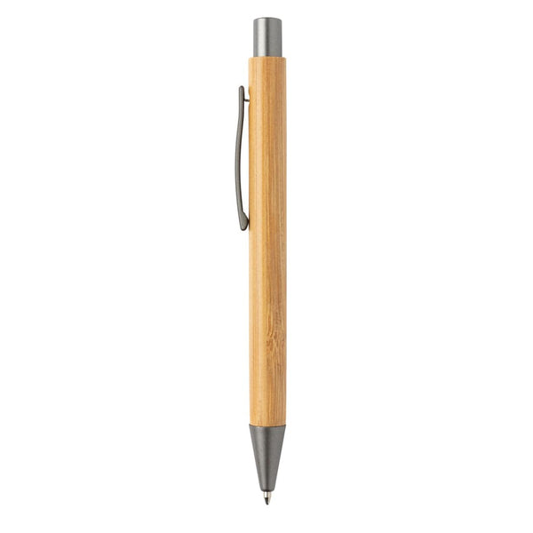 Penna sottile in bambù marrone - personalizzabile con logo