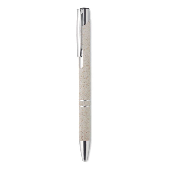 Penna tipo paglia con dettagli in argento beige - personalizzabile con logo