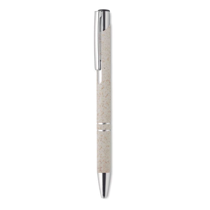 Penna tipo paglia con dettagli in argento beige - personalizzabile con logo