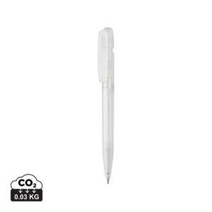 Penna trasparente Devin in rABS GRS bianco - personalizzabile con logo