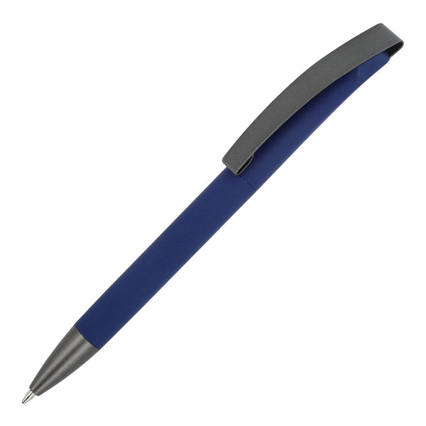 Penne a sfera Vegas con clip in metallo softtouch blu navy - personalizzabile con logo