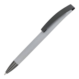 Penne a sfera Vegas con clip in metallo softtouch grigio - personalizzabile con logo