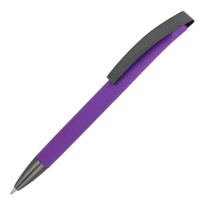 Penne a sfera Vegas con clip in metallo softtouch Viola - personalizzabile con logo