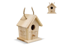 Piccola casetta per uccelli in legno FSC natural - personalizzabile con logo