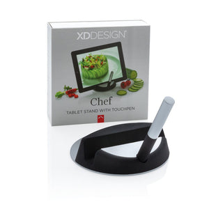 Piedistallo e touchpen per tablet Chef nero - personalizzabile con logo