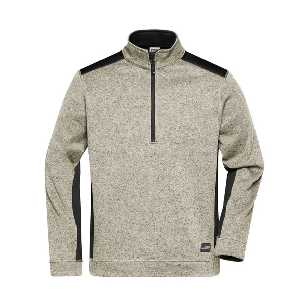 Pile Mens Knitted Workwear Half-zip - Strong stone-melange/black / XS - personalizzabile con logo