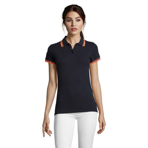 Polo  Donna Pasadena 200G Blu Scuro/Arancione Chiaro / S - personalizzabile con logo