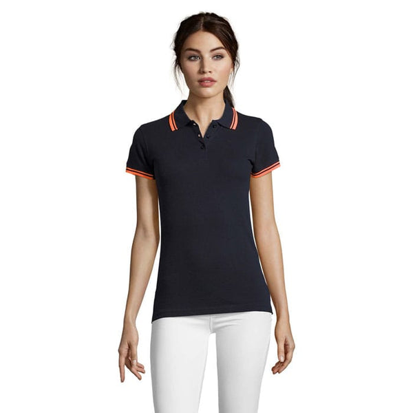 Polo  Donna Pasadena 200G Blu Scuro/Arancione Chiaro / S - personalizzabile con logo