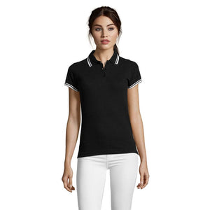 Polo  Donna Pasadena 200G Nero/Bianco / S - personalizzabile con logo