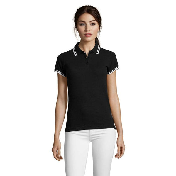 Polo  Donna Pasadena 200G Nero/Bianco / S - personalizzabile con logo