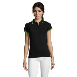 Polo  Donna Pasadena 200G Nero/Lime / S - personalizzabile con logo