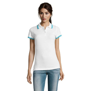 Polo  Donna Pasadena 200G White/Aqua / S - personalizzabile con logo