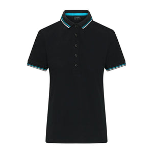 Polo Ladies black/white/turquoise / XS - personalizzabile con logo