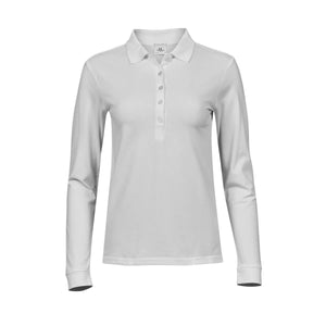 Polo Ladies Luxury Stretch Long Sleeve bianco / S - personalizzabile con logo