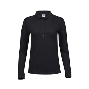 Polo Ladies Luxury Stretch Long Sleeve nero / S - personalizzabile con logo