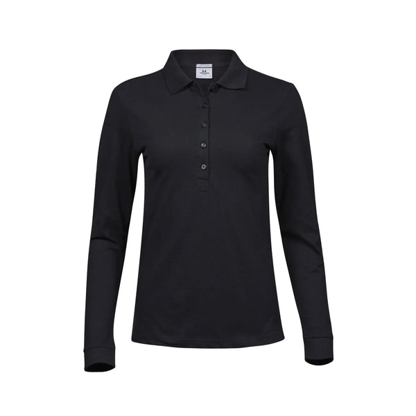 Polo Ladies Luxury Stretch Long Sleeve nero / S - personalizzabile con logo