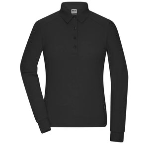 Polo Ladies Workwear-maniche lunghe nero / XS - personalizzabile con logo