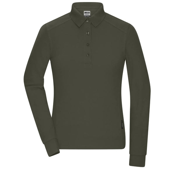 Polo Ladies Workwear-maniche lunghe olive / XS - personalizzabile con logo