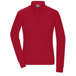 Polo Ladies Workwear-maniche lunghe rosso / XS - personalizzabile con logo